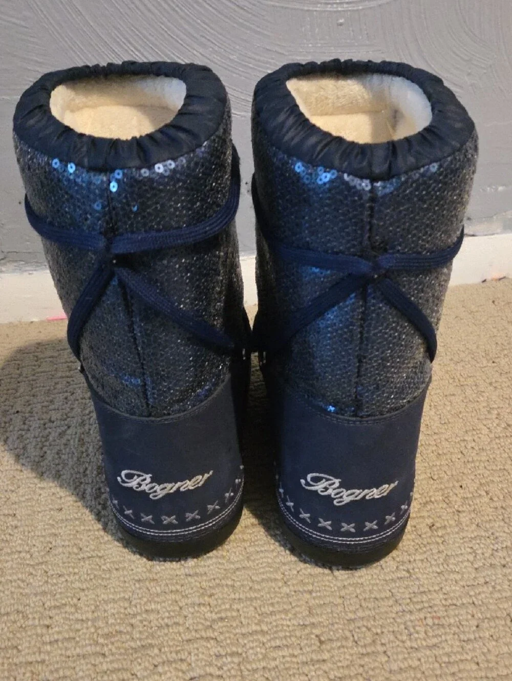 Bogner Navy Sequin Winter Boots with Cream Lining